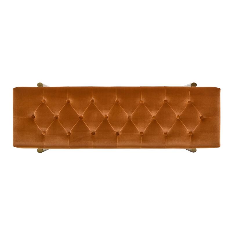 Upholstered Gold Accent Bench, Velvet, Sturdy Solid Birchwood and Plywood Frame