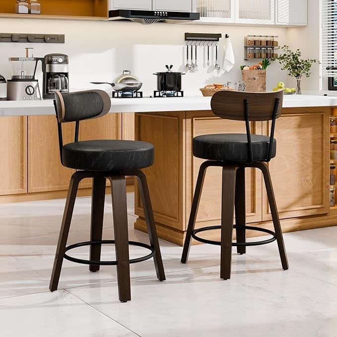 XINMICS 26 Inches Swivel Counter Height Bar Stools with Faux Leather Upholstered Pad Wood Back, Set of 2/3/4