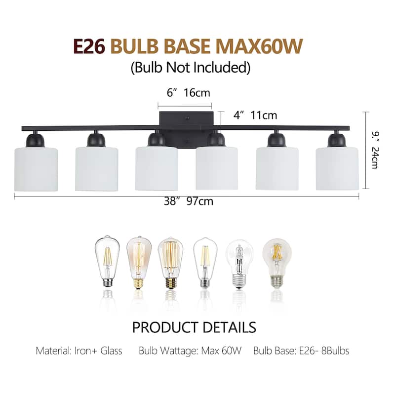 6-Light 38" Matte Black Bathroom Vanity - Wall Sconce for Bedroom, Living