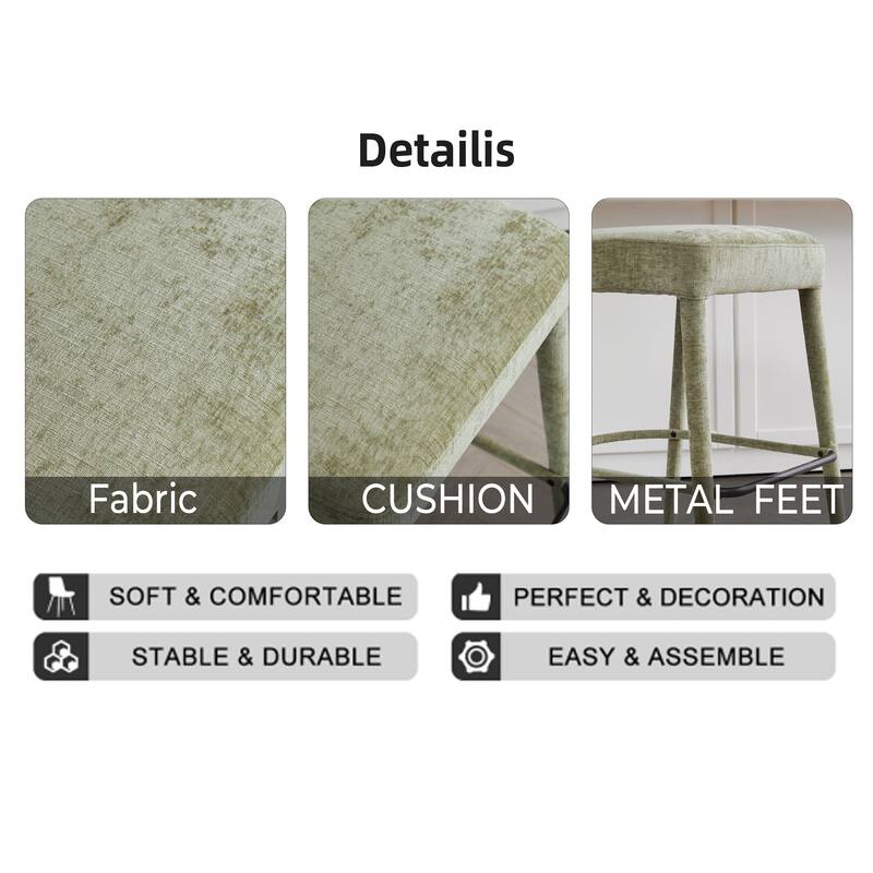 Rossetta 2-Piece Backless Fresh Design Padded Fabric Bar Stool Set with Integrated Metal Footrest