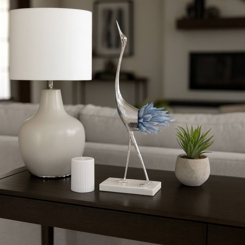 Abstract Metal and Stone Crane Sculpture Crystal Accent on Sturdy Base - 5.25" x 3.25" x 13.75"