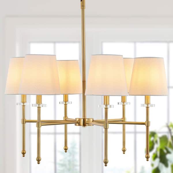 slide 2 of 12, Honeycomb 27" 6-Light Mid-Century Modern Iron LED Chandelier, Brass Gold by JONATHAN Y Brass Gold/Clear