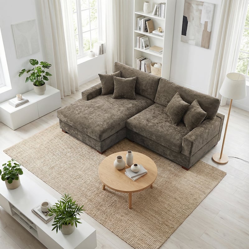 Modern Oversized Chenille Modular Sectional Sofa With Chaise