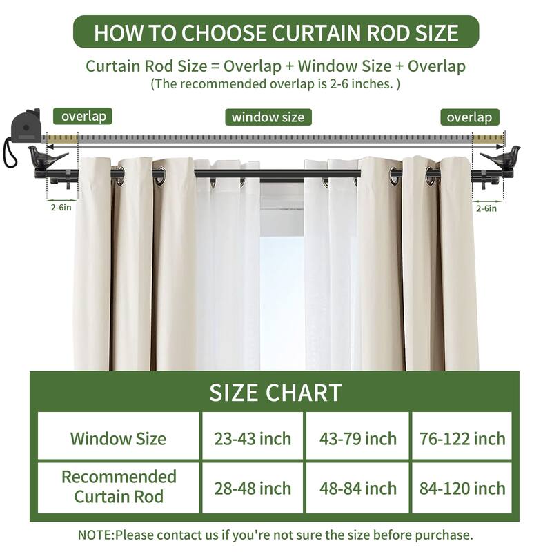 MERIVILLE 3/4" Diameter Farmhouse Double Window Curtain Rod, Bird Finials
