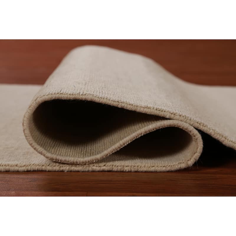 Hand Knotted Oriental 100% Wool Carpet Modern Solid Beige & Ivories Gabbeh Runner Rug - 8' 2'' X 2' 7''