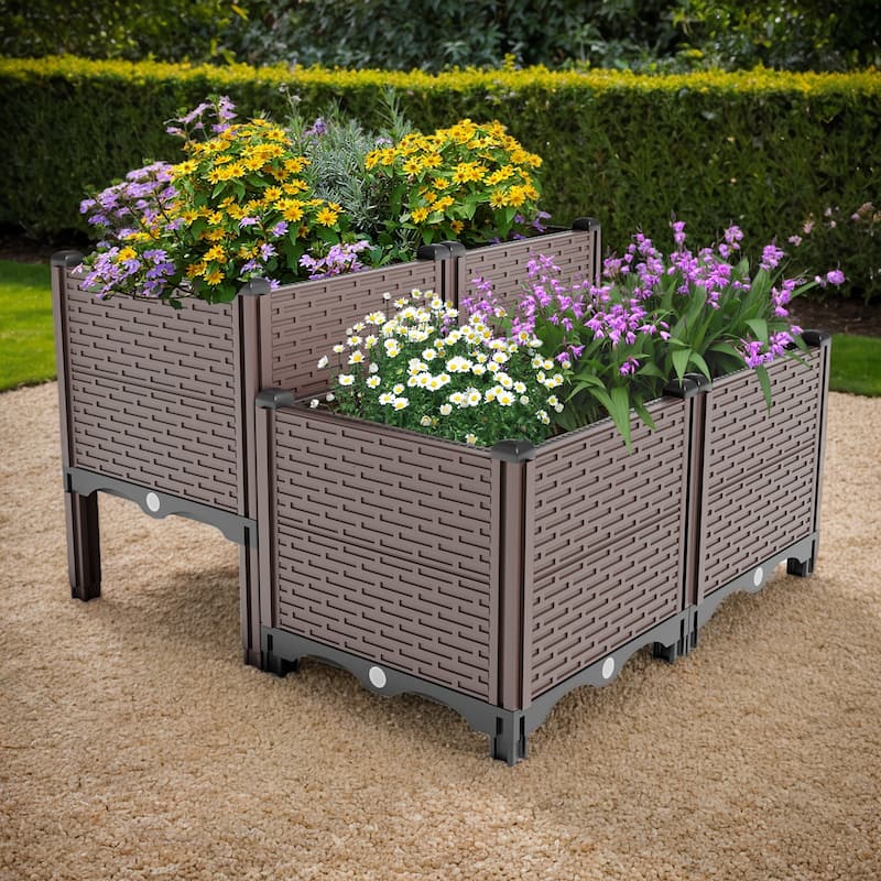 Raised Garden Beds Outdoor, Polypropylene Planter Boxes Outdoor, Garden Box with Drain Outlet