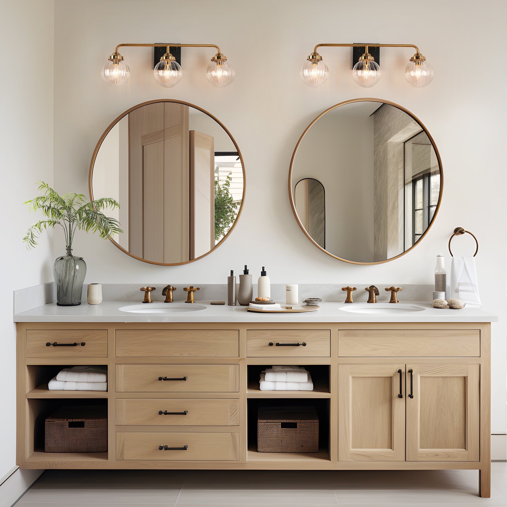 2/3/4-Light Black Gold Bathroom Vanity Light Modern Ribbed