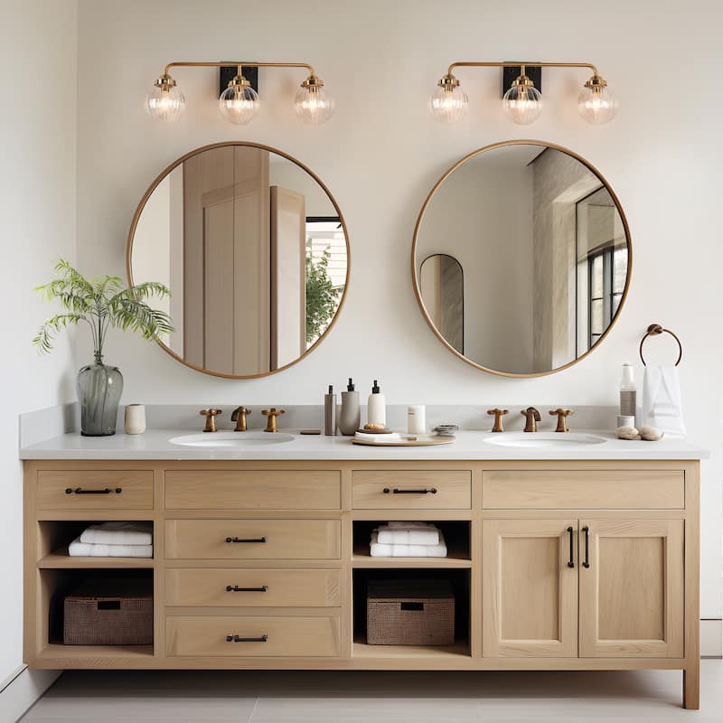 2/3/4-Light Black Gold Bathroom Vanity Light Modern Ribbed Glass Wall Sconces