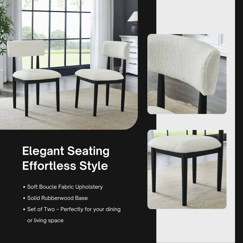 Modern Minimalist Boucle Upholstered Dining Chairs, Set of 2