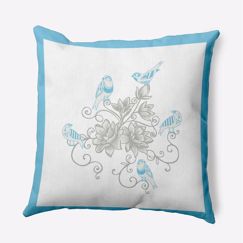 Birds And Flowers Decorative Throw Pillow - Carolina Blue - 18" x 18"