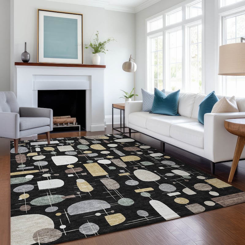 Machine Washable Indoor/ Outdoor Contemporary Fun Chantille Rug