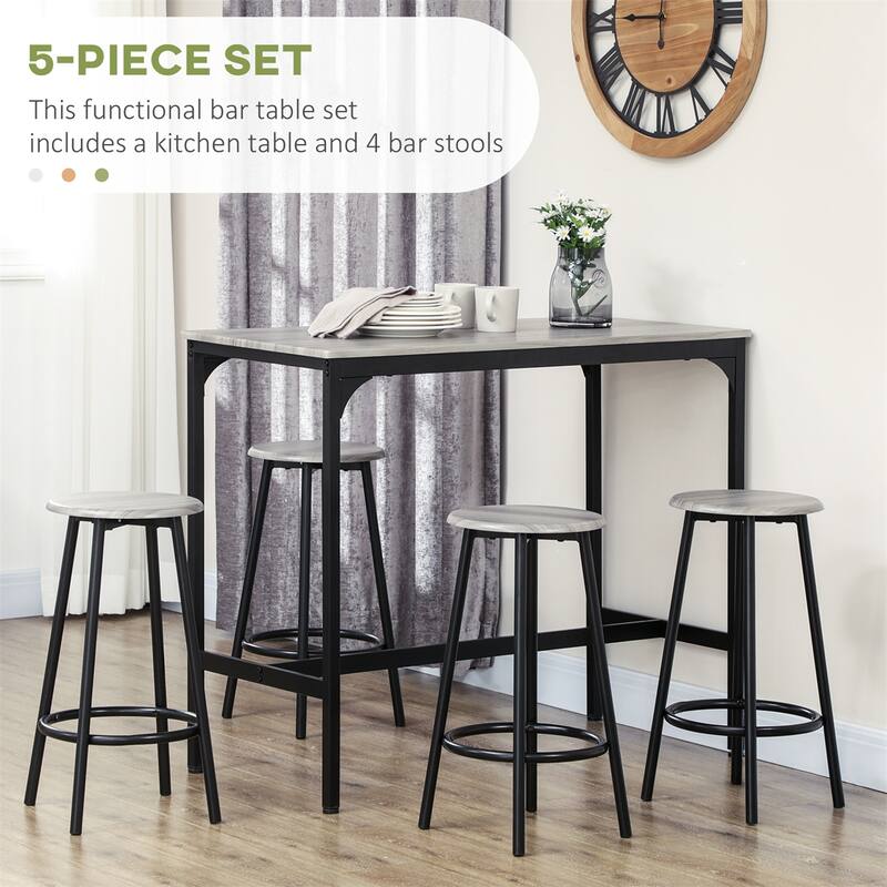 5-Piece Counter Height Bar Table Set,43.25" Dining Table w/4Bar Stools