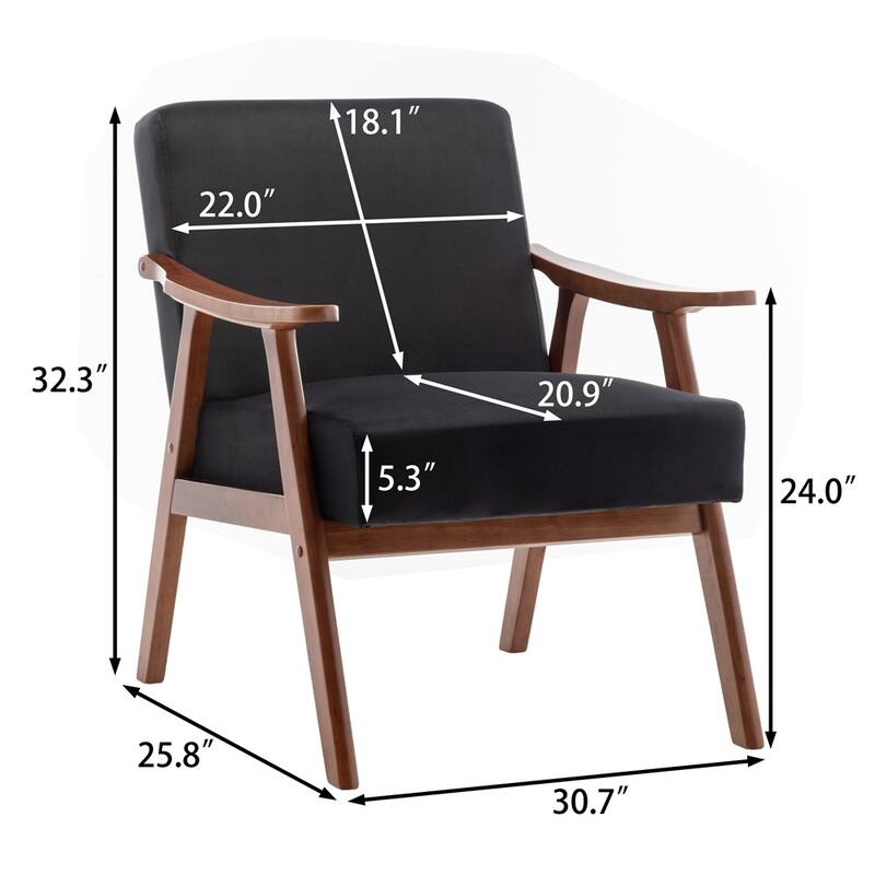Mid-Century Modern Chair,Living Room Chair with Solid Wood Frame - Black+Velvet