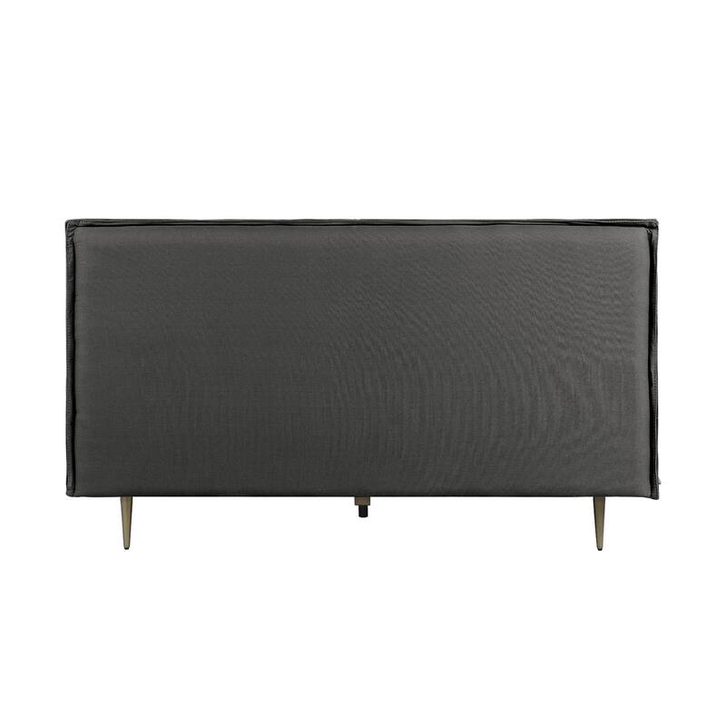 Top Grain Leather Bed with Metal Legs in Gray Finish