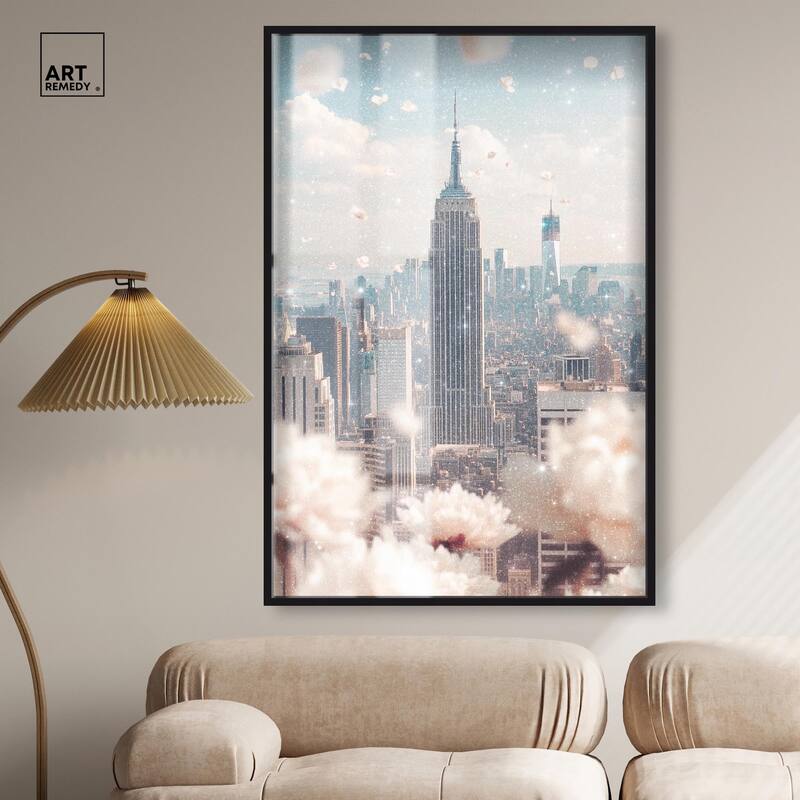 Peonies Over New York Shadowbox by Art Remedy