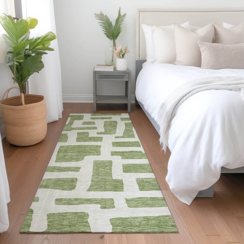 Premium Washable Super Soft Geo Maze Mayfield Rug - Green - 2'3" x 7'6"