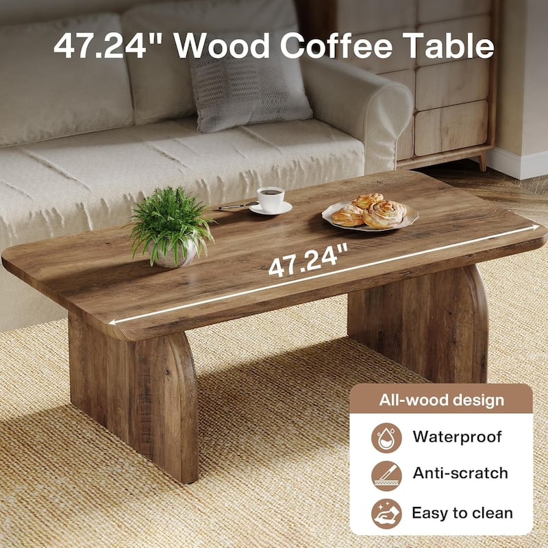 Rectangle Coffee Table, Farmhouse Accent Center Table Low Cocktail Tea Table with Sturdy Base