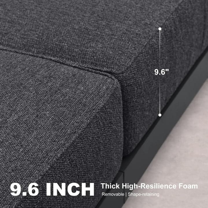 PURPLE LEAF Caesar Open-End Grey Outdoor Couch with 9.6" Thick for Yard Porch Deck Patio Conversation Sets