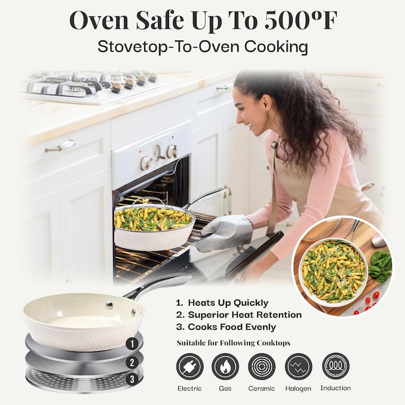 Gotham Steel Hammered Cream 15 Piece Pots and Pans Ultra Ceramic Nonstick Cookware Set with Utensils