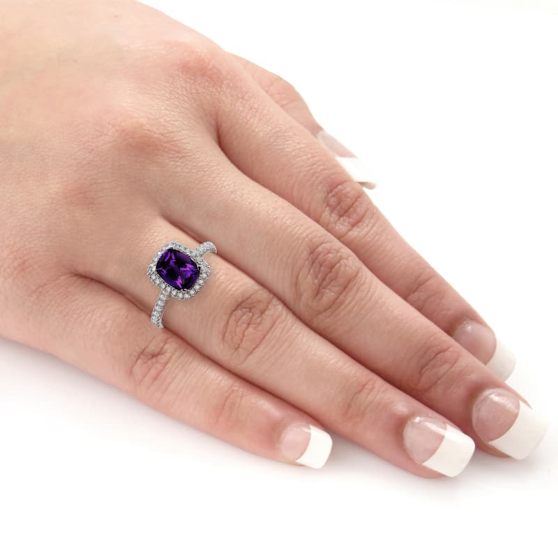 Auriya 1 1/8ct Cushion-cut Purple Amethyst and Halo Diamond Engagement Ring 3/8ctw 14k Gold