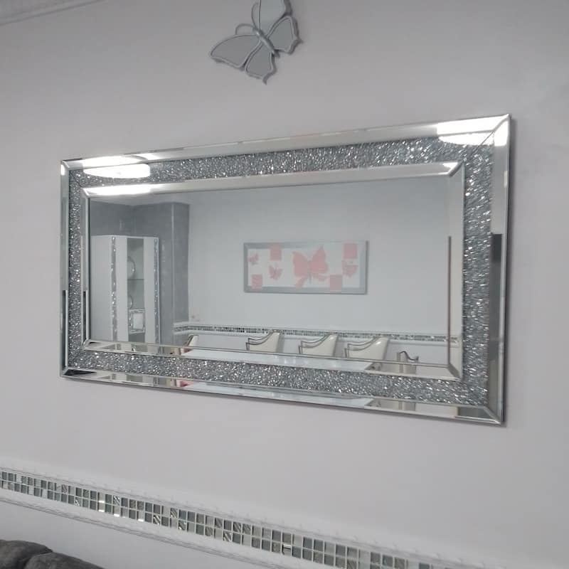 Large Sparkling Crystals Diamond Embedded Venetian Wall Mirror - 48" x 24"