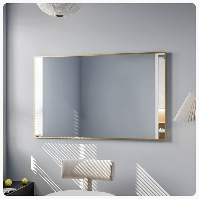 Eviva Gold 48" x 30" Rectangular Gold Metal Framed Mirror
