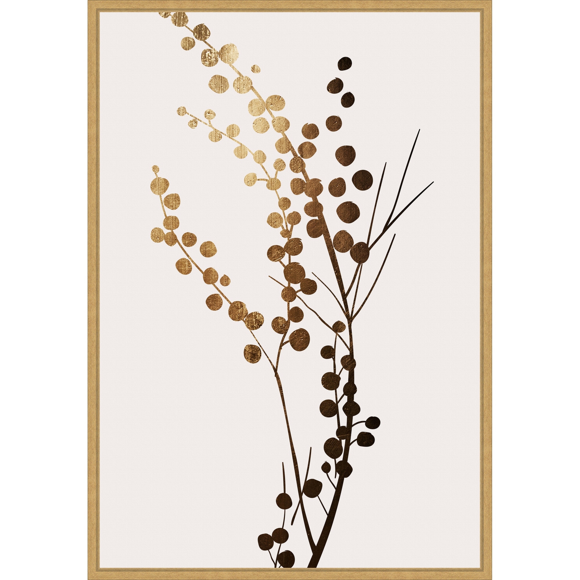 Beige Branch 1 by Eins Kubistika Framed Canvas Wall Art Print - Sylvie Bright Gold