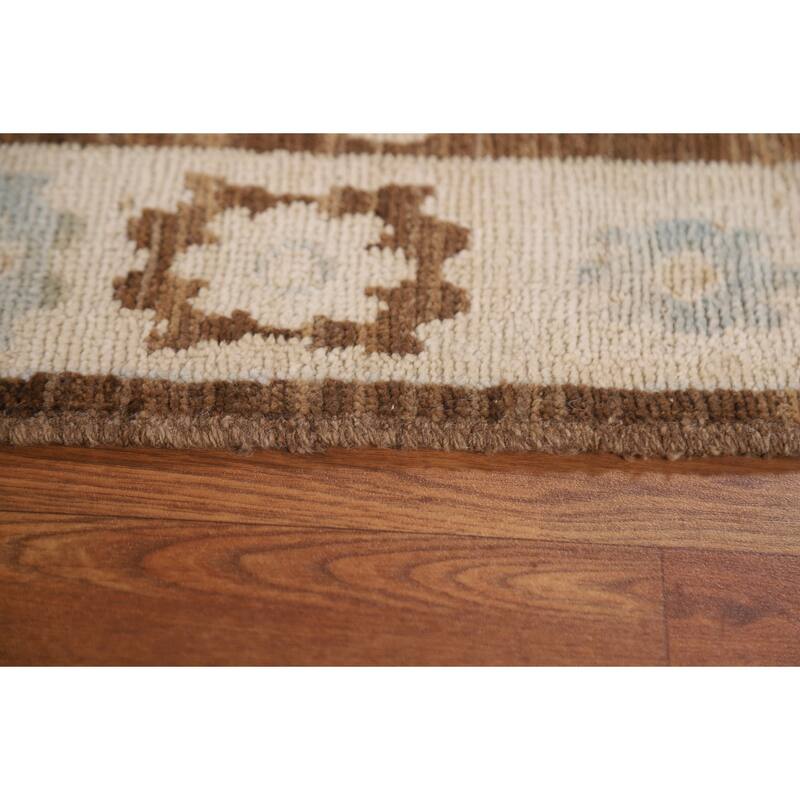Geometric Oushak Turkish Runner Rug Handmade Wool Carpet - 2'10"x 9'1"