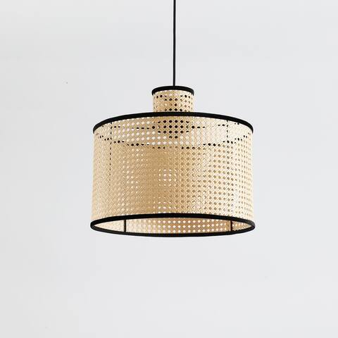 VidaLite Modern Bohemian 2 TierPendant Light, PVC Rattan Shade With Velvet Rim