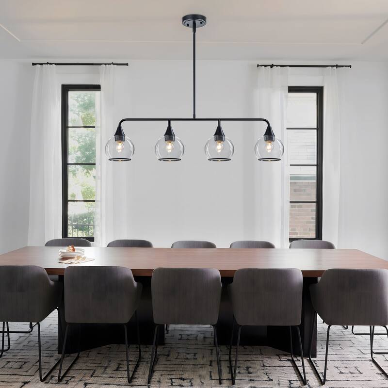 Starsky 4-Light Linear Clear Glass Globe Pendant for Kitchen Island, Modern Adjustable Chandelier