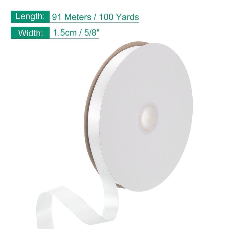 Satin Ribbon, 100 Yards Single Face Polyester Satin Ribbon - Natural White - 5/8 Inch