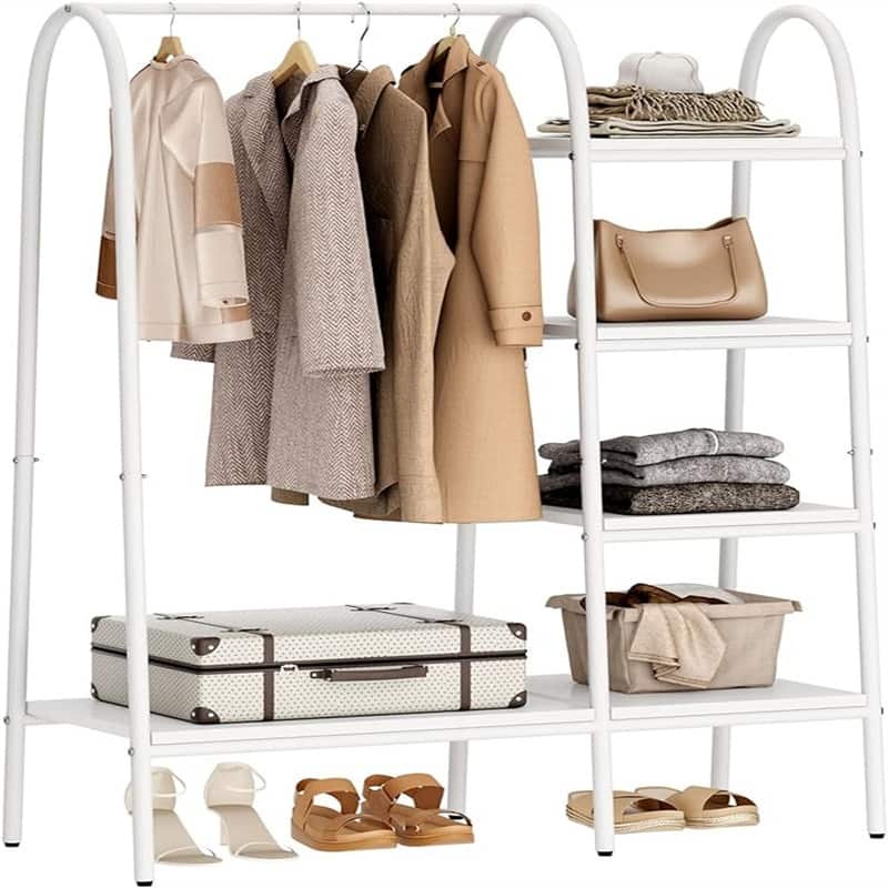 Metal Garment Rack with 4-Tier Wood Storage Shelves - 15.75"D x 39.4"W x 59"H