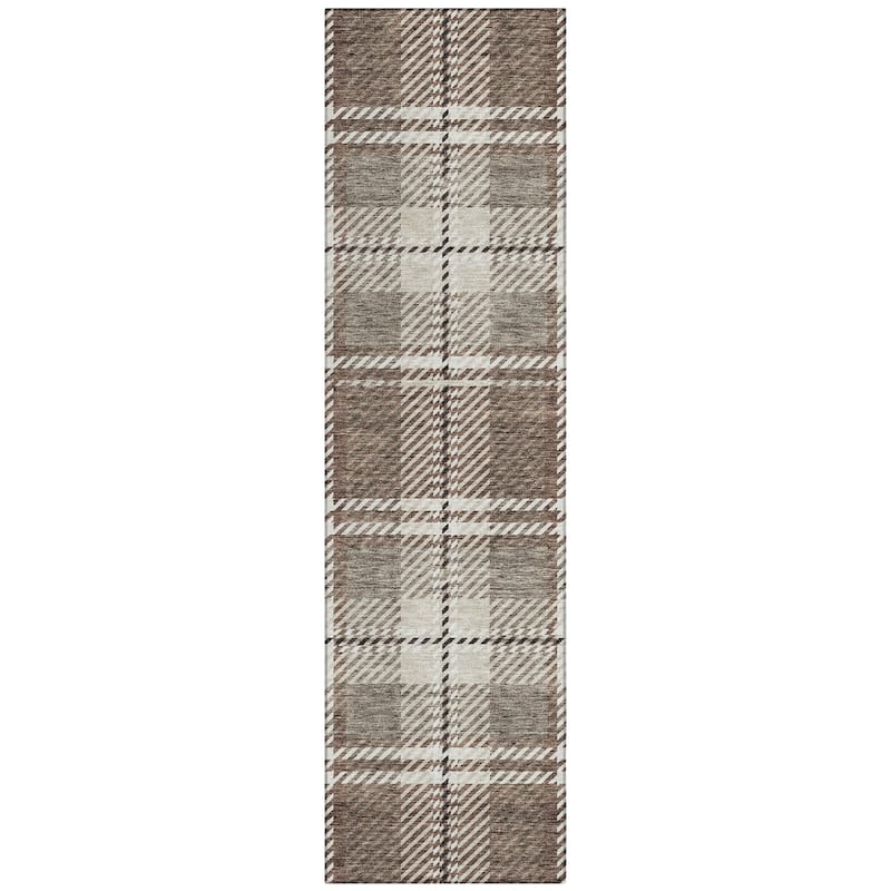 Machine Washable Indoor/ Outdoor Chantille Plaid Cozy Rug