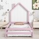 preview thumbnail 8 of 28, Twin Size Wood Bed Frame with House-shaped Headboard Floor bed with Fences