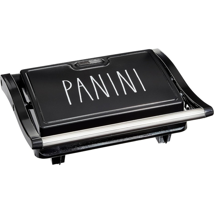 Rae Dunn Panini Maker 750 Watt 2-Slice Press Grill with Indicator Lights Opens 180 Degrees Double Sided Heating Non-stick