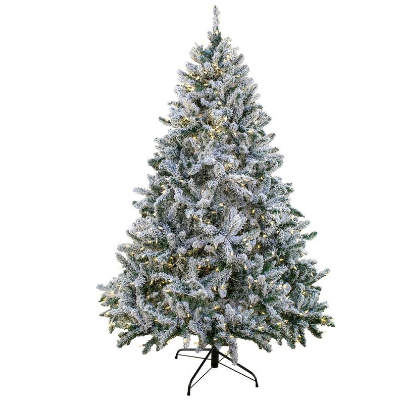 National Tree Company 9 ft. Snowy Hudson Hinged Tree with 1200 Dual Color LED Lights - 9 Foot