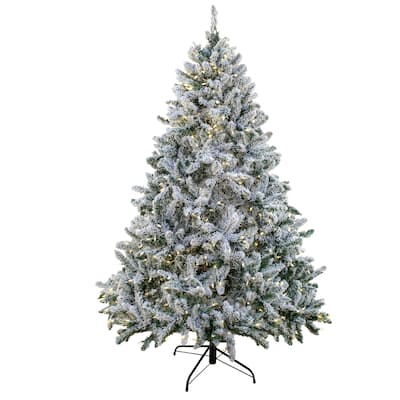 National Tree Company 9 ft. Snowy Hudson Hinged Tree with 1200 Dual Color LED Lights - 9 Foot