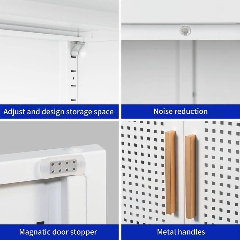 Steel Lockable Garage Storage Cabinet with 2 Doors and 2 Adjustable Shelves