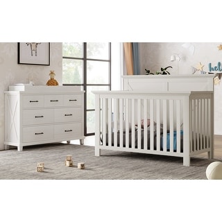 Rustic Farmhouse Style 3 Pieces Nursery Sets Baby Crib and Changer Dreeser  with Removable Changing Tray Bedroom Sets White - Bed Bath & Beyond -  38453482