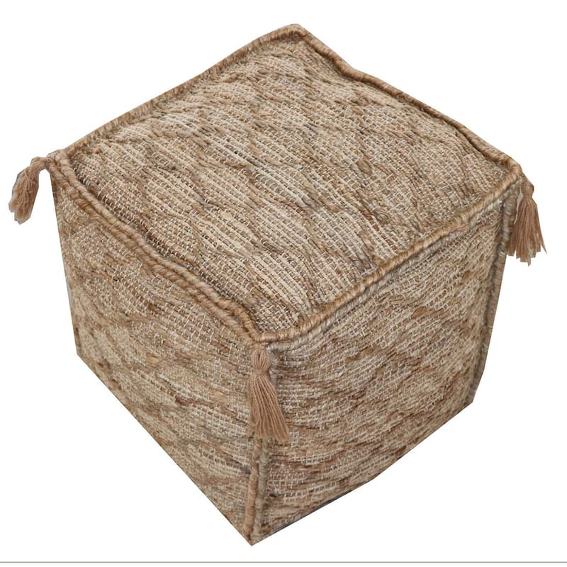 18" Brown Jute Cube Trellis Pouf Ottoman