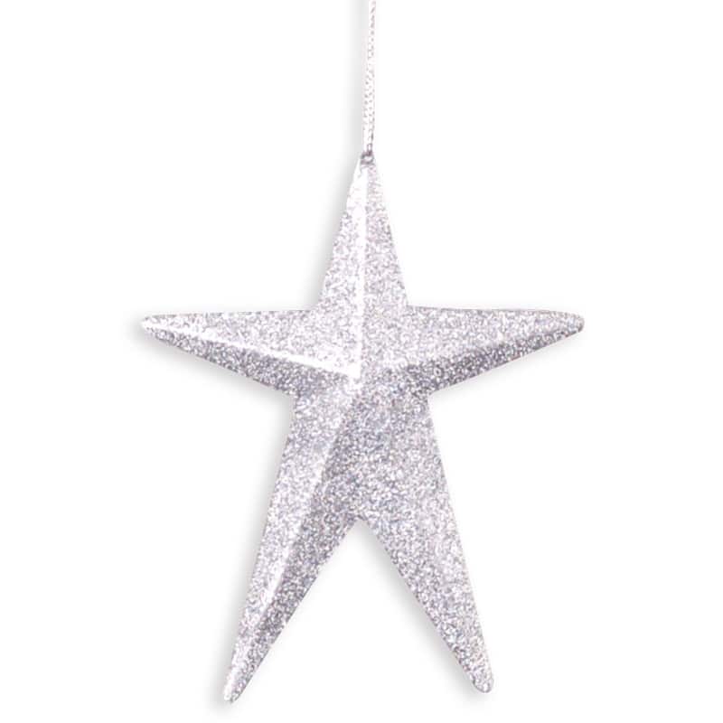 Christmas Silver Star Ornaments, Set of 4