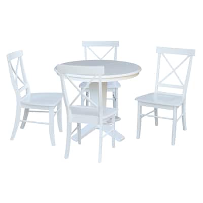 36 in Round Extension Dining Table with 12 in Leaf and Dining Chairs