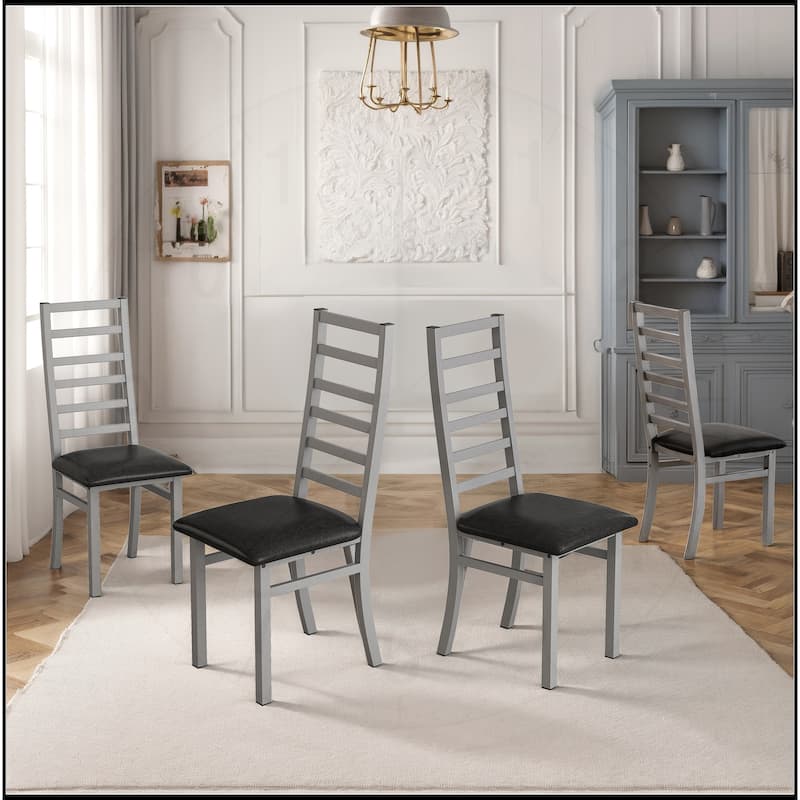 High Back Armless Metal Dining Chairs Set - Grey - Set of 4