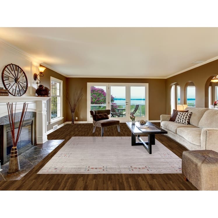 Hand Knotted Oriental 100% Wool Carpet Tribal Stripe Greys & Charcoal Gabbeh Area Rug - 9' 11'' X 7' 11''