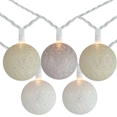 10 Neutral Tone Yarn Ball Patio Globe Lights - 8.6 ft White Wire - 8.6'