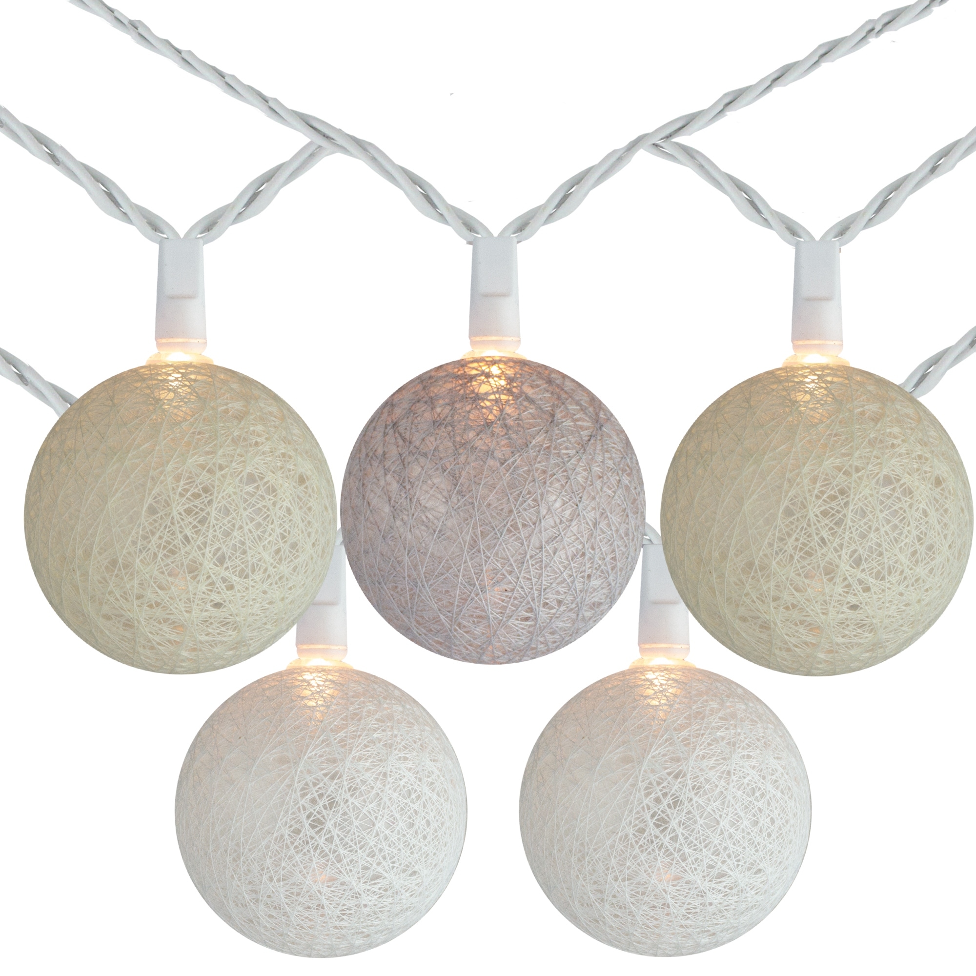 10 Neutral Tone Yarn Ball Patio Globe Lights - 8.6 ft White Wire - 8.6'