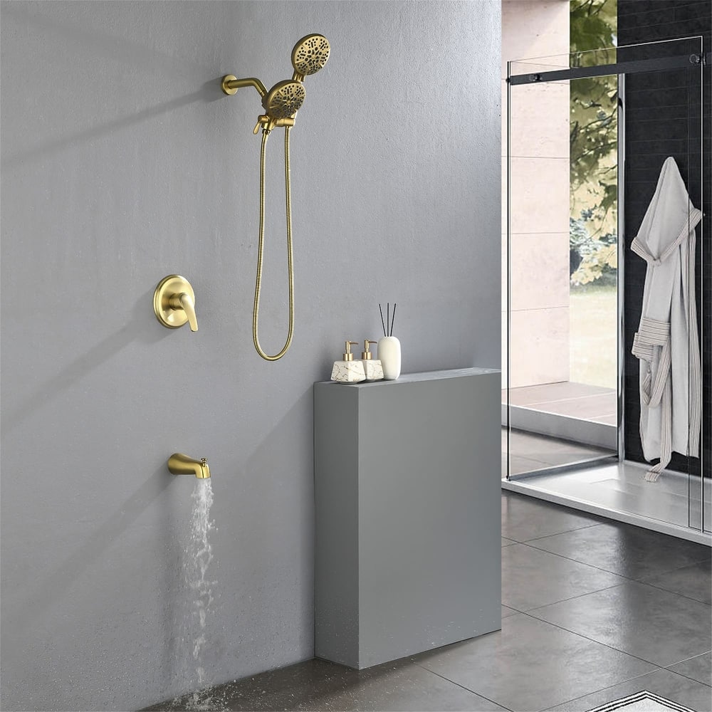 Wall Mounted High Pressure Shower System with Tub Spout Shower Faucet with Rain Shower Head and Handheld Spray