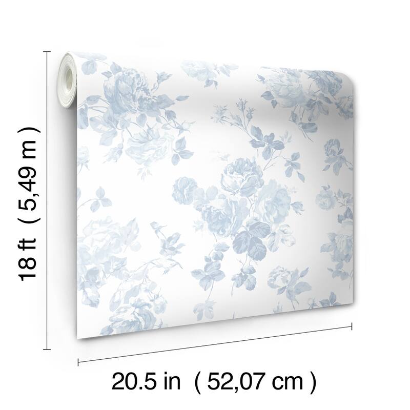 LoveShackFancy Everblooming Rosettes Blue Bella Ribbon Peel and Stick Wallpaper