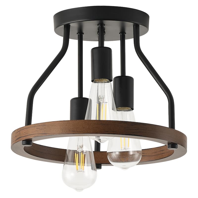 Farmhouse 3-Light Openwork Metal Semi-Flush Mount Ceiling Light
