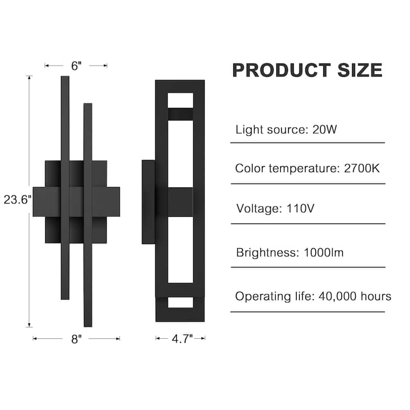 Modern Geometric Matte Black LED Flush Mount Wall Sconce Set of 2 or 1